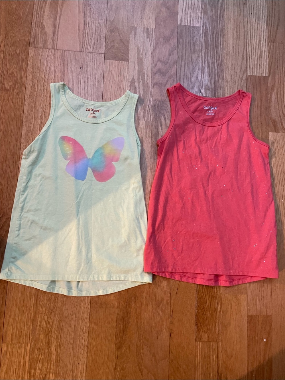 Cat & Jack Girls' Yellow Butterfly Tank Top & Coral Pink Tank Set